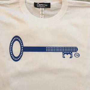 Men Tee White w Royal Blue Key
