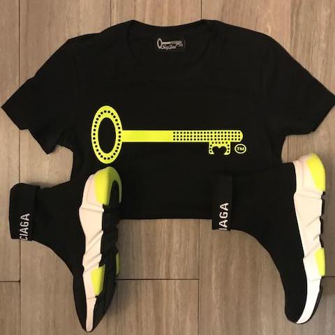 Women Key Neon Yellow Logo Tee